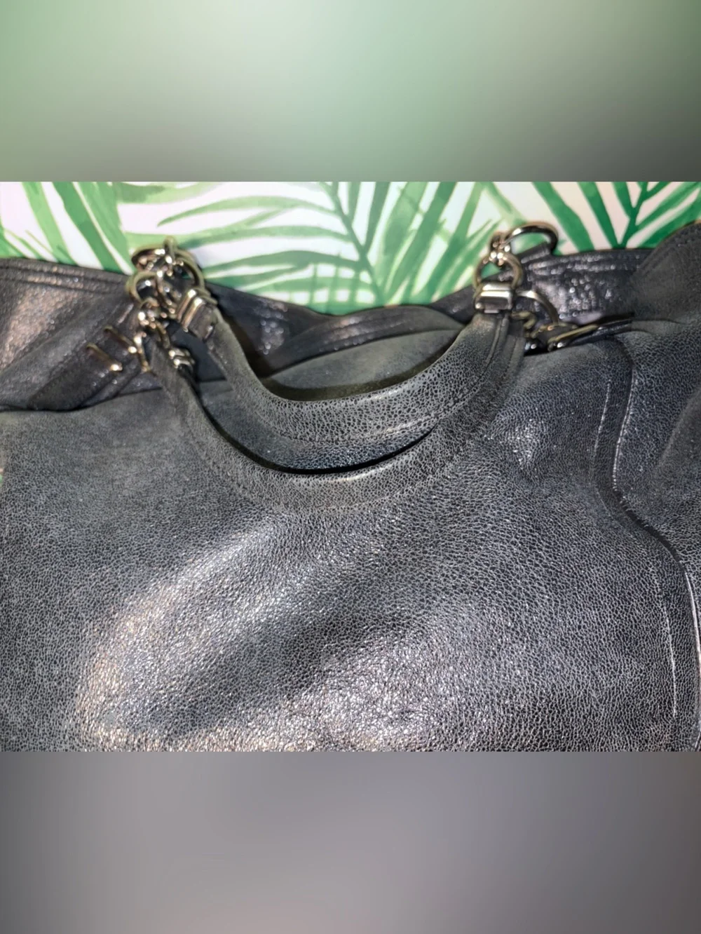 Coach Kristin Pinnacle Metallic Black Shimmer Leather Tote F19385